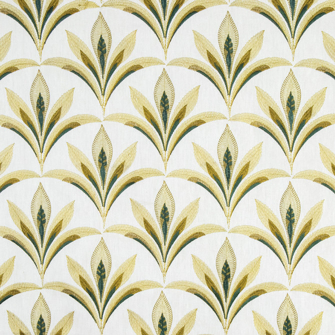 Isle Of Palms Viridian by Carole Fabric Serene Green Base: 60% Cotton, 40% Linen Embr: 63.7% Viscose, 36.3% Polyester N/A 7 5/8" V, 8 1/2" H 52" - Fabric Carolina -
