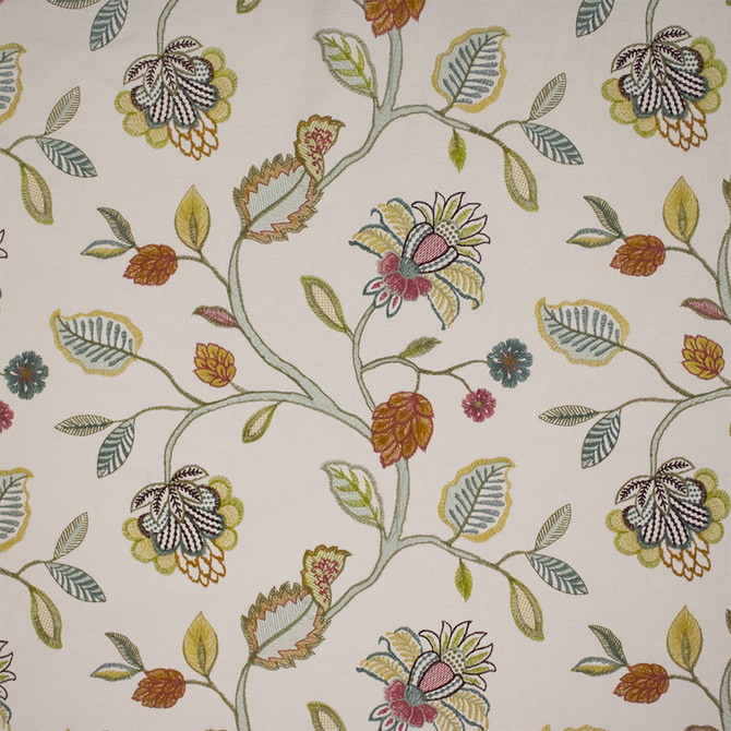 Greenhouse Fabric S7261 Ivory - 100% Cotton (Embroidery: 100% Rayon) India 9000 17.25"H, 15.5" V 54" - My Fabric Connection -