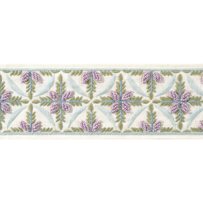 Leila Tape Lilac and Willow AE12342 by Thibaut Trim Thibaut Trim Leila Tape Lilac and Willow AE12342Trim ISLANDER 60% Polyester, 22% Cotton, 18% Linen U.S.A </p><p>Repeat: H: , V: 3.12 in  (7.92 cm) - Fabric Carolina -