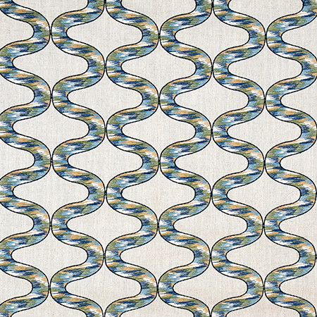 Curves Ahead Blue Green by Carole Fabric Go West Base 90% Polyester, 10% Linen Embr 100% Spun Polyester N/A 5 1/8" V, 8" H 51 1/2*" - Fabric Carolina -