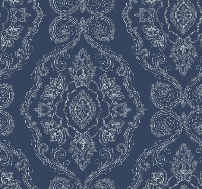 Nautical Damask Nautical Blue by Seabrook Wallpaper Beach House United States 60.75 25.2" 27" - Fabric Carolina -