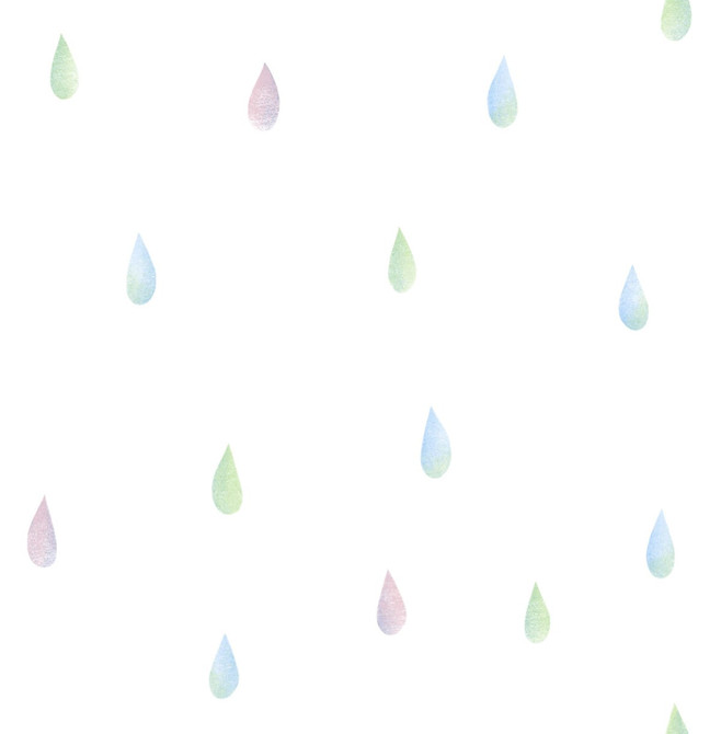 Raindrops Pink, Blue, and Green by Seabrook Wallpaper Day Dreamers United States 56.12 20.87" 20.5" - Fabric Carolina -