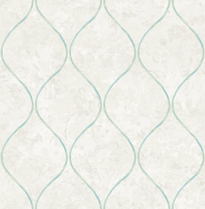 Ogee Grey, Aqua, and Metallic Gold by Seabrook Wallpaper French Impressionist United States 56.12 20.87" 20.5" - Fabric Carolina -