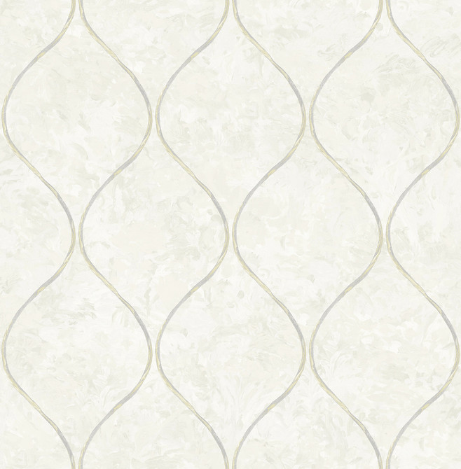 Ogee Off-White and Metallic Gold by Seabrook Wallpaper French Impressionist United States 56.12 20.87" 20.5" - Fabric Carolina -