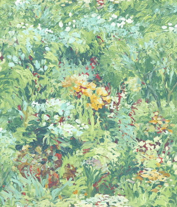 Floral Metallic Aqua, Forest Green, and Yellow by Seabrook Wallpaper French Impressionist United States 56.12 24" 20.5" - Fabric Carolina -