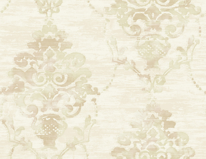 Damask Metallic, Tan, and Soft Peach by Seabrook Wallpaper French Impressionist United States 60.55 20.87" 27" - Fabric Carolina -