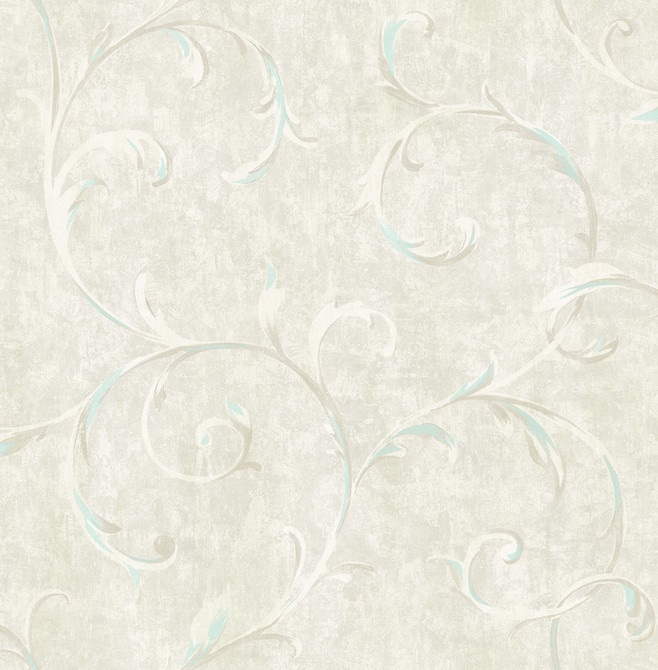Scroll Metallic Baby Blue and Grey by Seabrook Wallpaper French Impressionist United States 56.12 20.87" 20.5" - Fabric Carolina -