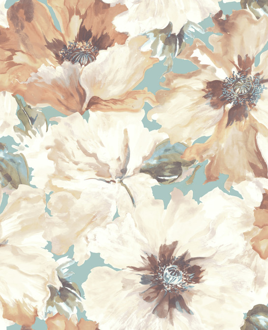 Cecita Terra Cotta and Teal by Seabrook Wallpaper Lugano United States 56.05 25.2" 20.5" - Fabric Carolina -