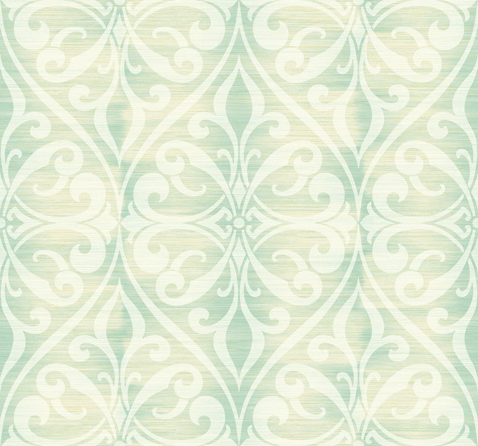 Chambon Ogee Seafoam and Linen by Seabrook Wallpaper Lugano United States 60.75 25.2" 27" - Fabric Carolina -