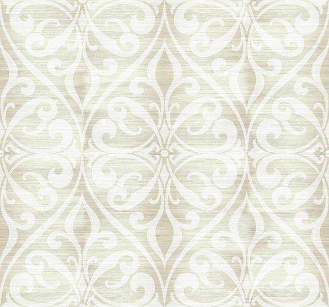 Chambon Ogee Light Beige and Off-White by Seabrook Wallpaper Lugano United States 60.75 25.2" 27" - Fabric Carolina -