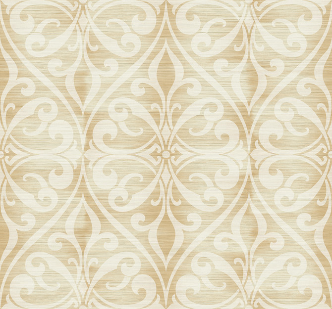 Chambon Ogee Pumpkin and Off-White by Seabrook Wallpaper Lugano United States 60.75 25.2" 27" - Fabric Carolina -