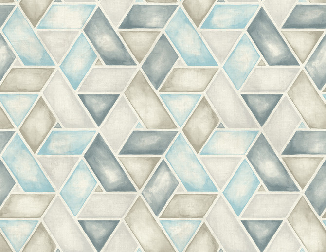 Kentmere Geo Baby Blue, Pewter, and Gray by Seabrook Wallpaper Lugano United States 60.75 20.87" 27" - Fabric Carolina -