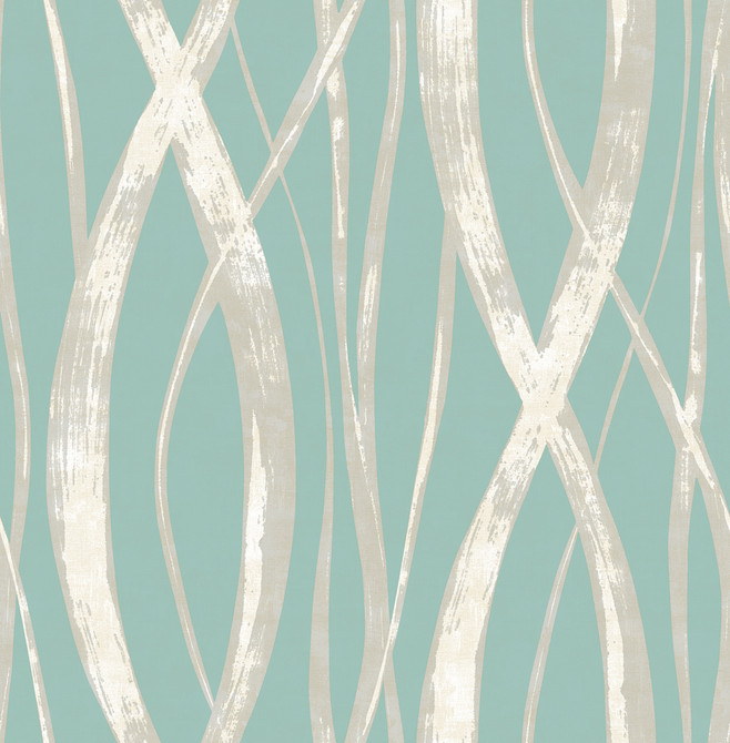 Barbados Turquoise, Metallic Silver, and White by Seabrook Wallpaper Tortuga United States 56.05 20.87" 20.5" - Fabric Carolina -