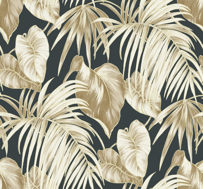 Dominica Black, Metallic Gold, Camel, and White by Seabrook Wallpaper Tortuga United States 60.75 25.2" 27" - Fabric Carolina -