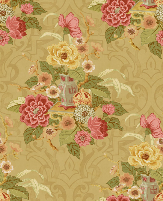 Dynasty Floral Metallic Gold by Seabrook Wallpaper Koi United States 56.05 25.2" 20.5" - Fabric Carolina -