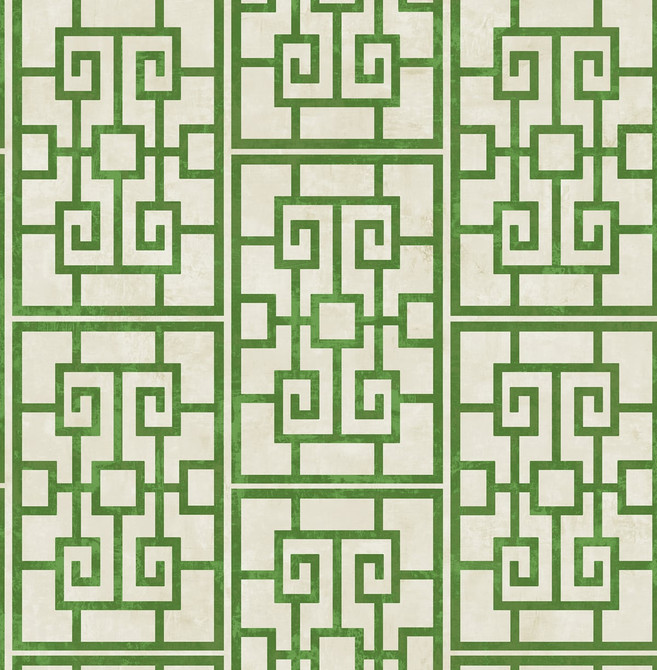 Dynasty Lattice Metallic Pearl and Emerald Green by Seabrook Wallpaper Koi United States 56.05 20.87" 20.5" - Fabric Carolina -