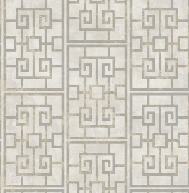 Dynasty Lattice Metallic Pearl and Gray by Seabrook Wallpaper Koi United States 56.05 20.87" 20.5" - Fabric Carolina -
