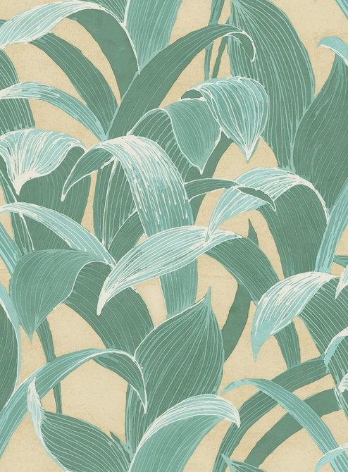 Imperial Banana Groves Metallic Gold and Sea Green by Seabrook Wallpaper Koi United States 56.05 27.8" 20.5" - Fabric Carolina -