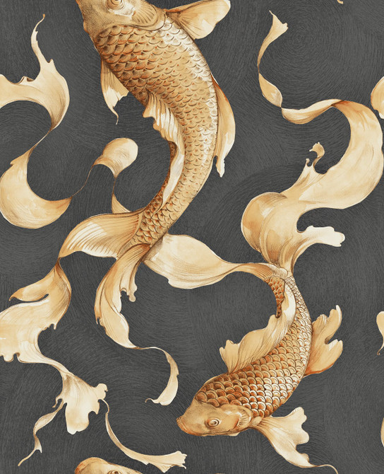 Koi Fish Metallic Gold and Ebony by Seabrook Wallpaper Koi United States 56.05 25.2" 20.5" - Fabric Carolina -