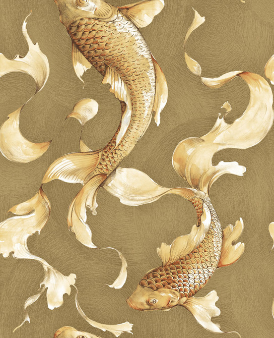 Koi Fish Metallic Gold and Toffee by Seabrook Wallpaper Koi United States 56.05 25.2" 20.5" - Fabric Carolina -