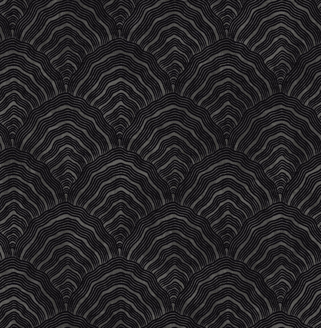 Confucius Scallop Ebony and Metallic Mocha by Seabrook Wallpaper Koi United States 56.05 20.87" 20.5" - Fabric Carolina -