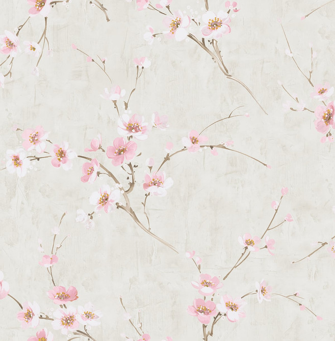 Silk Road Dogwood Metallic Pearl and Pink by Seabrook Wallpaper Koi United States 56.05 20.87" 20.5" - Fabric Carolina -