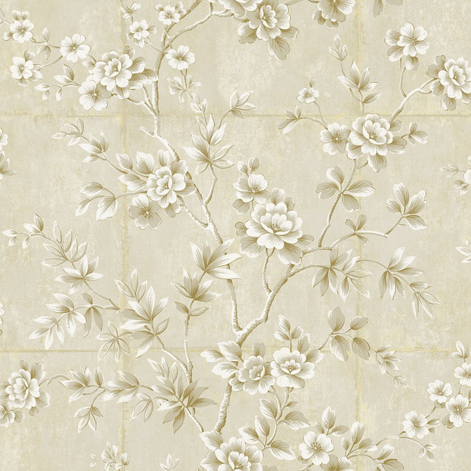 Great Wall Floral Metallic Gold and Greige by Seabrook Wallpaper Koi United States 60.75 27" 27" - Fabric Carolina -