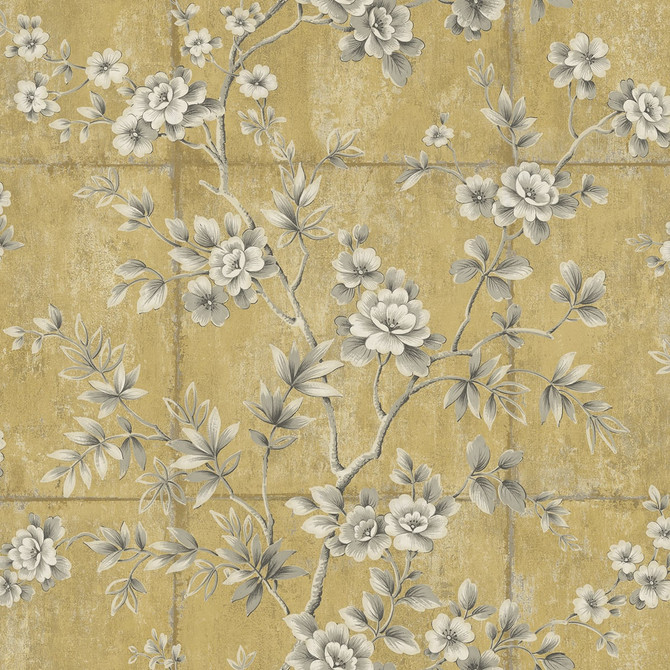 Great Wall Floral Metallic Gold and Taupe by Seabrook Wallpaper Koi United States 60.75 27" 27" - Fabric Carolina -