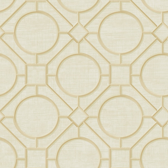 Silk Road Trellis Metallic Gold and Linen by Seabrook Wallpaper Koi United States 60.75 27" 27" - Fabric Carolina -