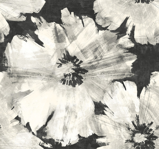 Curie Abstract Floral Metallic Ebony and Off-White by Seabrook Wallpaper Avant Garde United States 60.75 25.2" 27" - Fabric Carolina -