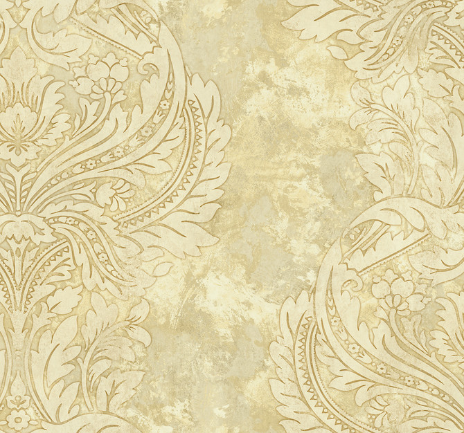 Newton Damask Metallic Gold and Off-White by Seabrook Wallpaper Avant Garde United States 60.75 25.2" 27" - Fabric Carolina -