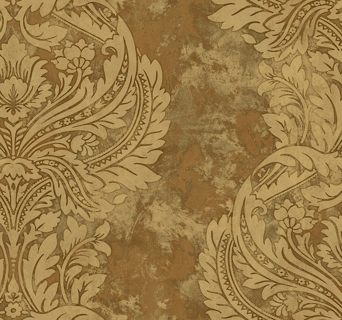 Newton Damask Tan and Gold by Seabrook Wallpaper Avant Garde United States 60.75 25.2" 27" - Fabric Carolina -