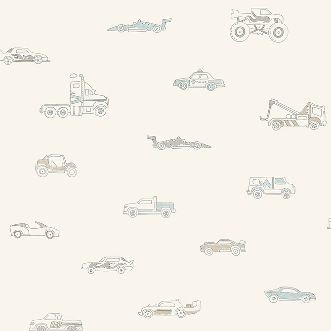 Traffic Jam Blue and Gray by Seabrook Wallpaper Playdate Adventure United States 56.05 20.87" 20.5" - Fabric Carolina -