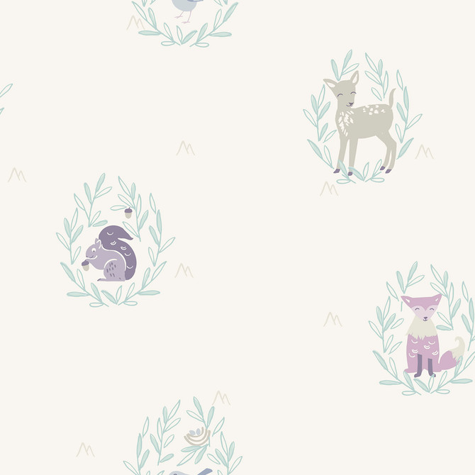 Furry Friends Blue, Gray, and Purple by Seabrook Wallpaper Playdate Adventure United States 56.05 20.87" 20.5" - Fabric Carolina -