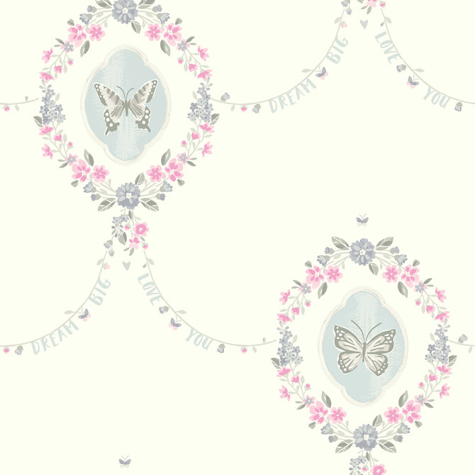 Flutter Butterfly Pink and Metallic Silver by Seabrook Wallpaper Playdate Adventure United States 56.05 20.87" 20.5" - Fabric Carolina -