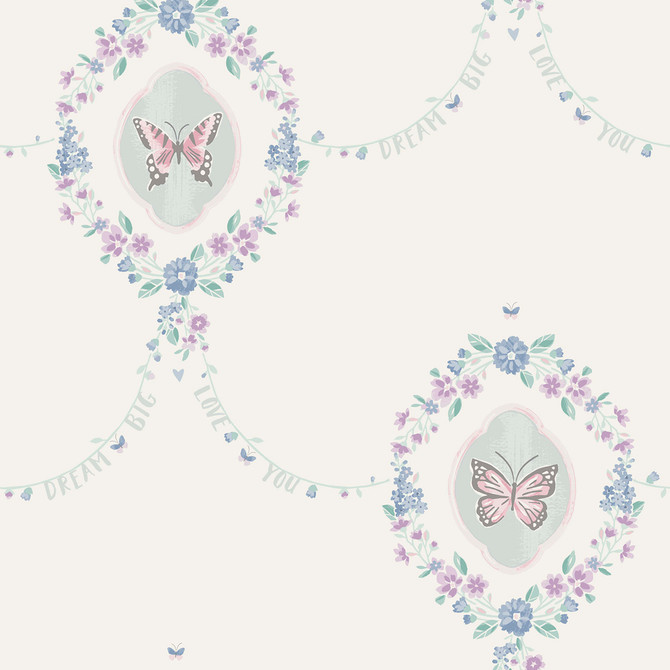 Flutter Butterfly Pink, Teal, and Metallic Silver by Seabrook Wallpaper Playdate Adventure United States 56.05 20.87" 20.5" - Fabric Carolina -