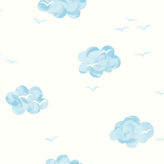 Daydream White and Sky Blue by Seabrook Wallpaper Playdate Adventure United States 56.05 20.87" 20.5" - Fabric Carolina -