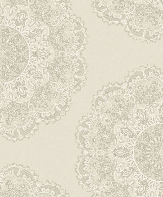 Lace Medallion Cream, Silver, and White by Seabrook Wallpaper Aura Netherlands 56.05 25.2" 20.5" - Fabric Carolina -