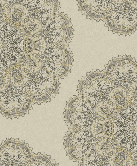Lace Medallion Gold and Charcoal by Seabrook Wallpaper Aura Netherlands 56.05 25.2" 20.5" - Fabric Carolina -