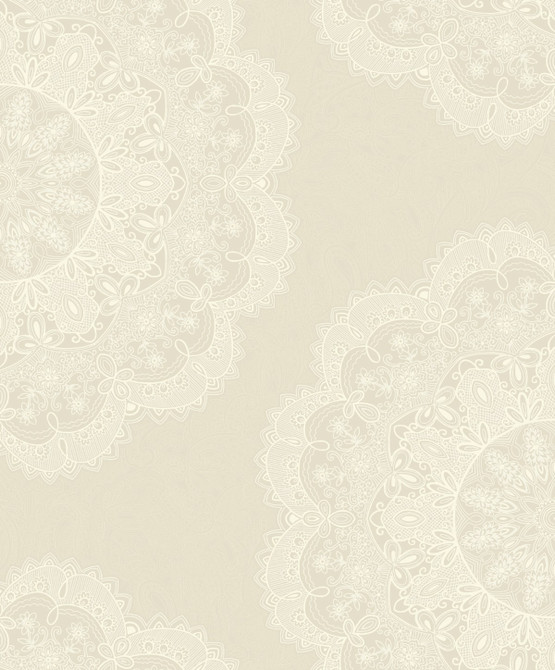 Lace Medallion Pearl and Off-White by Seabrook Wallpaper Aura Netherlands 56.05 25.2" 20.5" - Fabric Carolina -