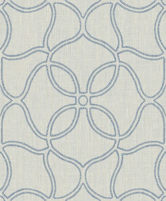 Geo Lattice Ocean Blue and Tan by Seabrook Wallpaper Aura Netherlands 56.05 25.2" 20.5" - Fabric Carolina -