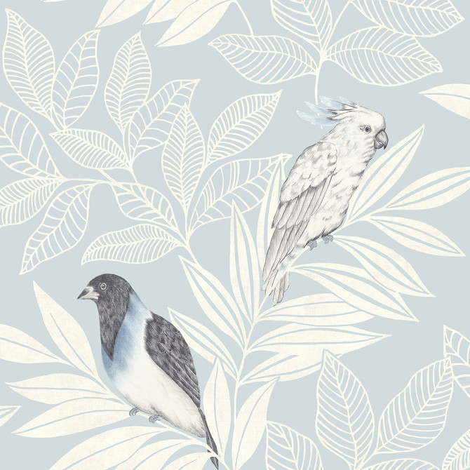 Paradise Island Birds Blue Oasis and Ivory by Seabrook Wallpaper Boho Rhapsody United States 56.05 20.87" 20.5" - Fabric Carolina -