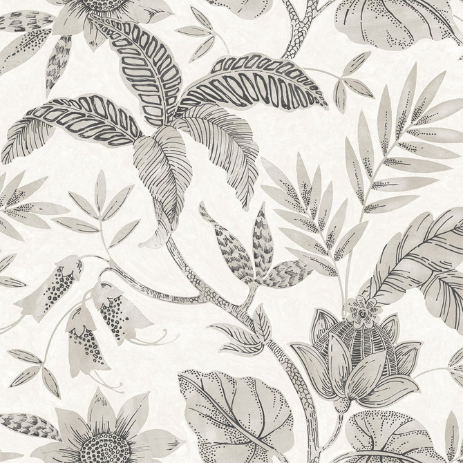 Rainforest Leaves Ivory and Stone by Seabrook Wallpaper Boho Rhapsody United States 60.75 25.2" 27" - Fabric Carolina -