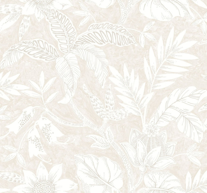Rainforest Leaves Sand Dune and Brushed Taupe by Seabrook Wallpaper Boho Rhapsody United States 60.75 25.2" 27" - Fabric Carolina -