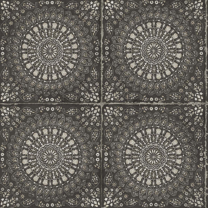 Mandala Boho Tile Brushed Ebony and Stone by Seabrook Wallpaper Boho Rhapsody United States 56.05 20.87" 20.5" - Fabric Carolina -