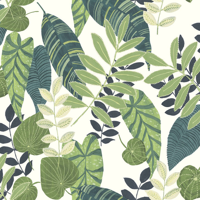 Tropicana Leaves Viridian and Dill by Seabrook Wallpaper Boho Rhapsody United States 60.75 27" 27" - Fabric Carolina -