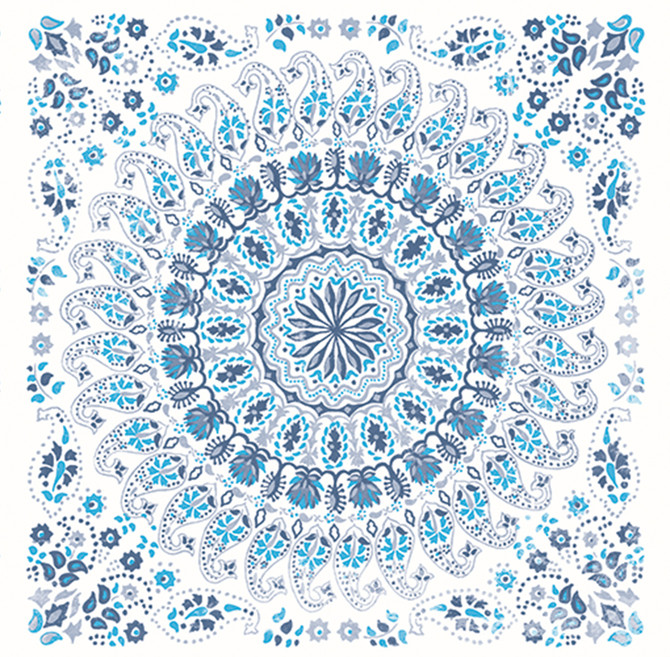 Mandala Boho Tile Fabric Cerulean and Washed Denim by Seabrook Wallpaper Boho Rhapsody United States 13.5 18" 3" - Fabric Carolina -
