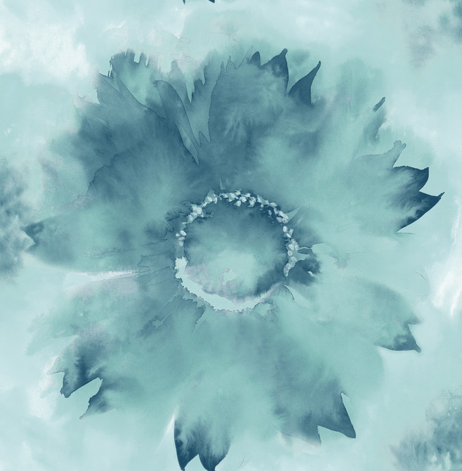 Watercolor Sunflower Metallic Teal & Ice Blue by Seabrook Wallpaper L'Atelier de Paris United States 56.05 20.87" 20.5" - Fabric Carolina -