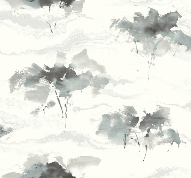 Brushstroke Trees Metallic Silver, Ebony, & Pearl by Seabrook Wallpaper L'Atelier de Paris United States 60.75 25.2" 27" - Fabric Carolina -