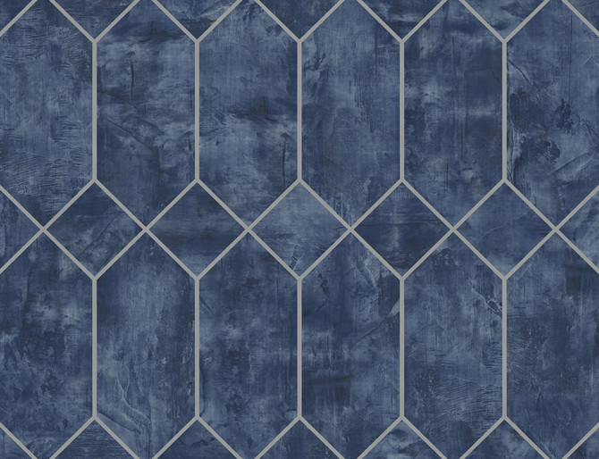 Geo Faux Denim Blue and Metallic Silver by Seabrook Wallpaper Living with Art United States 60.53 20.87" 27" - Fabric Carolina -
